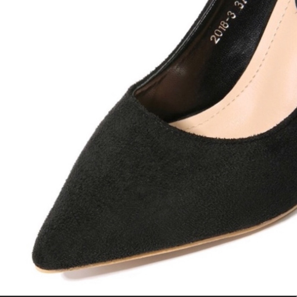 Black + Mustard Suede Rivet Heels - Picture 3 of 7